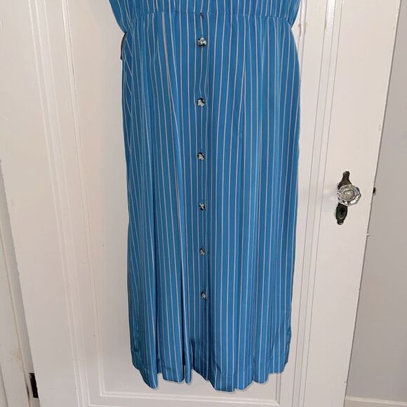 Vtg 80s Liz Claiborne Turquoise with Red & White Pinstripes Short Sleeve Dress - Picture 4 of 9